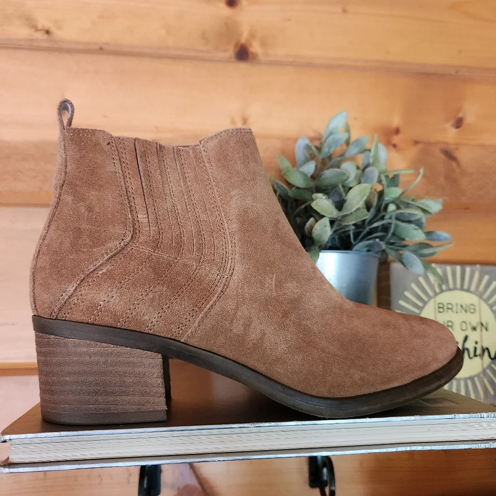 Franco Fortini Darcie Ankle Boots Camel Leather Suede Block Heel‎ Pull On Size 9